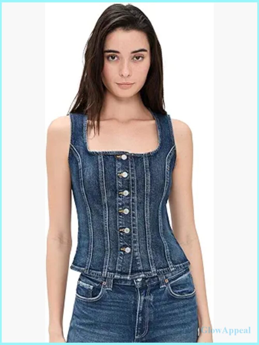 Slim Fit Sleeveless Denim Vest with Button Front